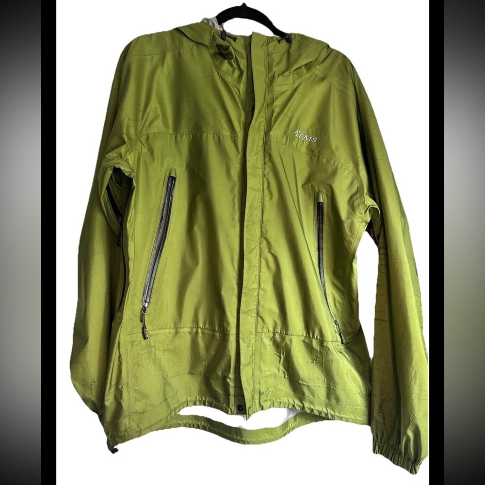 EMS Men’s Lime Green Hooded Vented Zip Rainjacket Windbreaker Sz M